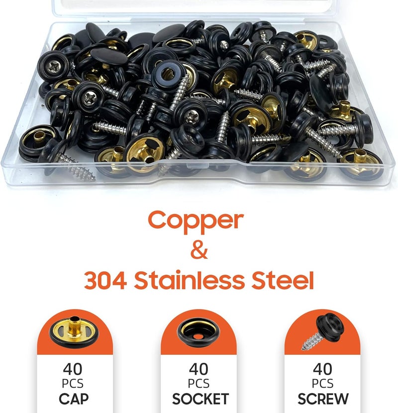 HAPDEN 120 Pcs Snap Buttons,Snap Fasteners Kit 15mm Stainless Steel Snaps Marine Grade Boat Canvas Snaps,3/8" Socket Metal Snaps for Clothing Leather Boat Cover Fabric (Screw-Black) - Image 4